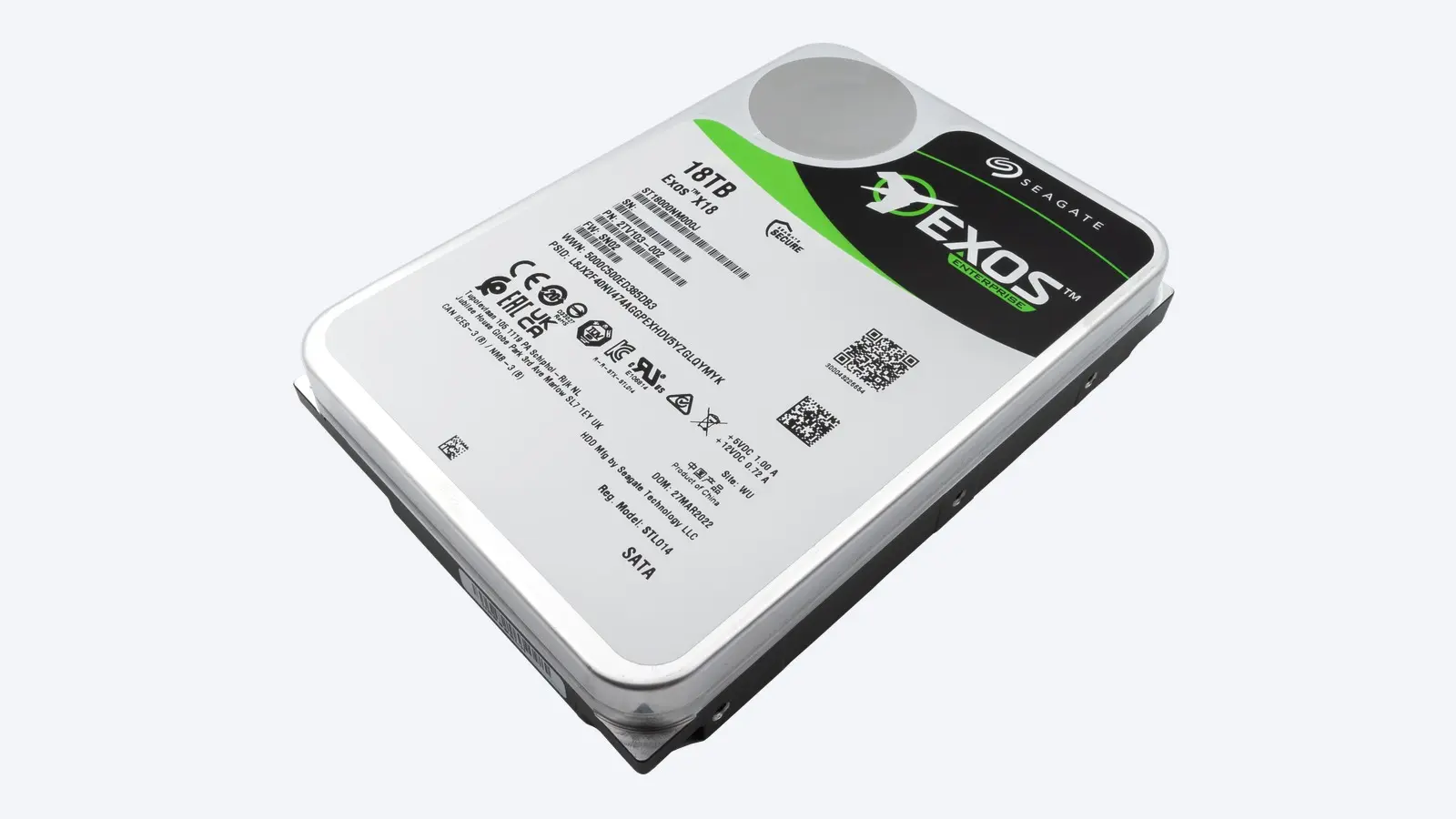 Корпоративный жесткий диск Seagate Exos X18 емкостью 18 ТБ, архивное изображение